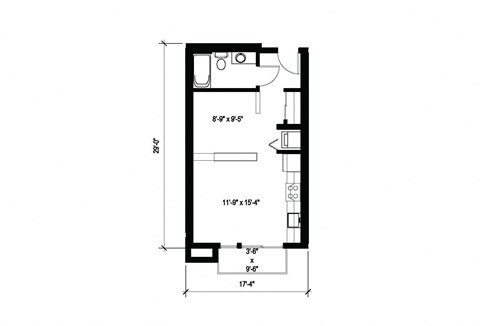 Floor plan for studio, 1 bath, 474 sqft
